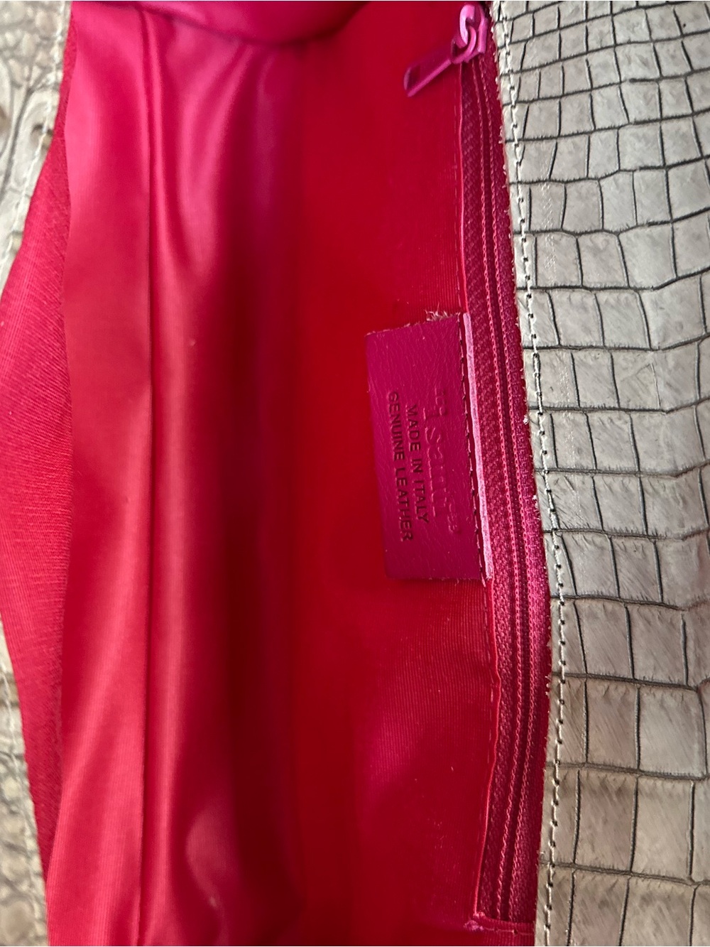 Genuine Leather Croc-Embossed Leather Shoulder Bag in Taupe/Green - Picture 3 of 5
